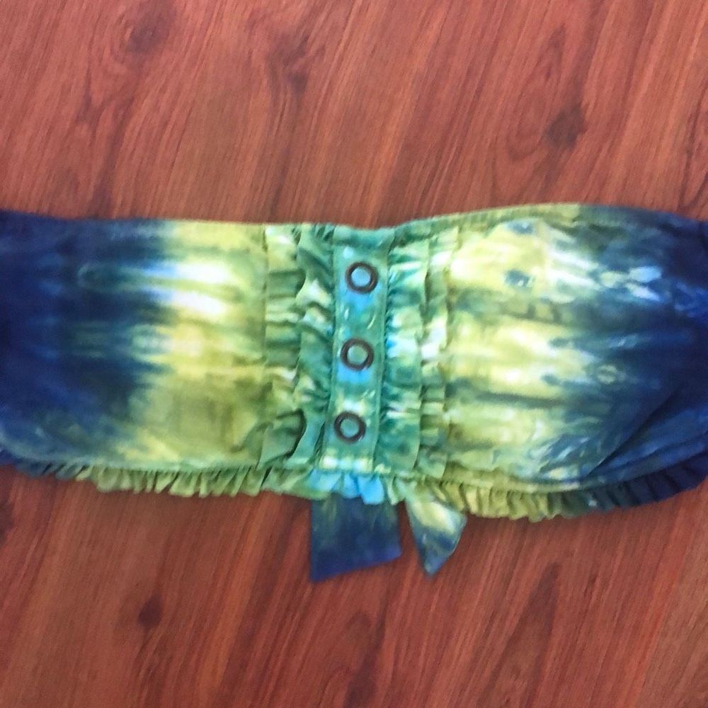 Lucky Brand Green and Blue Tie-Dye Bandeau Bikini Top